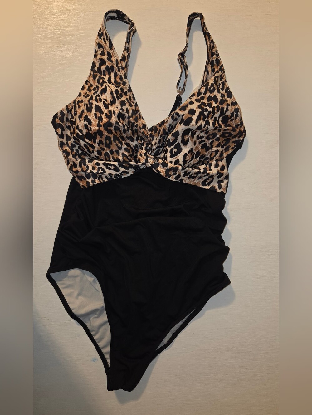 Leopard Print & Black One-Piece Swimsuit XL 16
